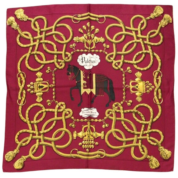 HERMES RED / GOLD MULTI PALEFROI SQUARE SILK TWILL SCARF - Picture 1 of 9